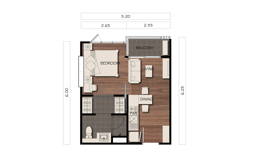 Centrio Condominium Phuket, One Bedroom, A1A 30.65 sq.m.